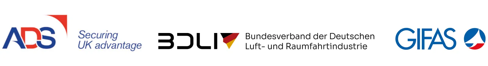 Logos der britischen, französischen und deutschen Fachverbände der Luft- und Raumfahrtindustrie 